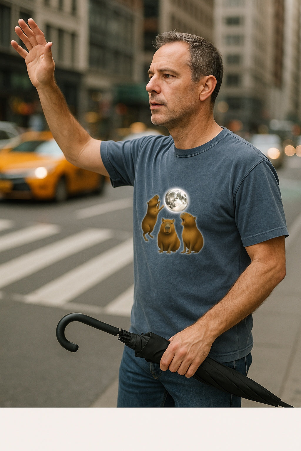 Moonlit Capybara Graphic T-Shirt - Three Capybaras Howling at the Moon T-Shirt -Unisex Comfort Colors™ Washed Tee