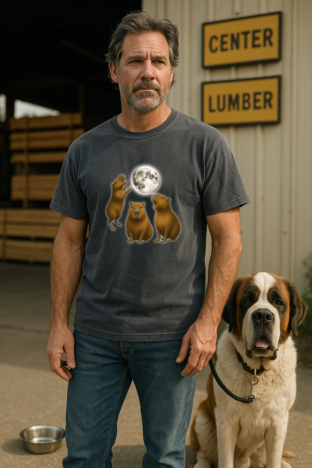 Moonlit Capybara Graphic T-Shirt - Three Capybaras Howling at the Moon T-Shirt -Unisex Comfort Colors™ Washed Tee