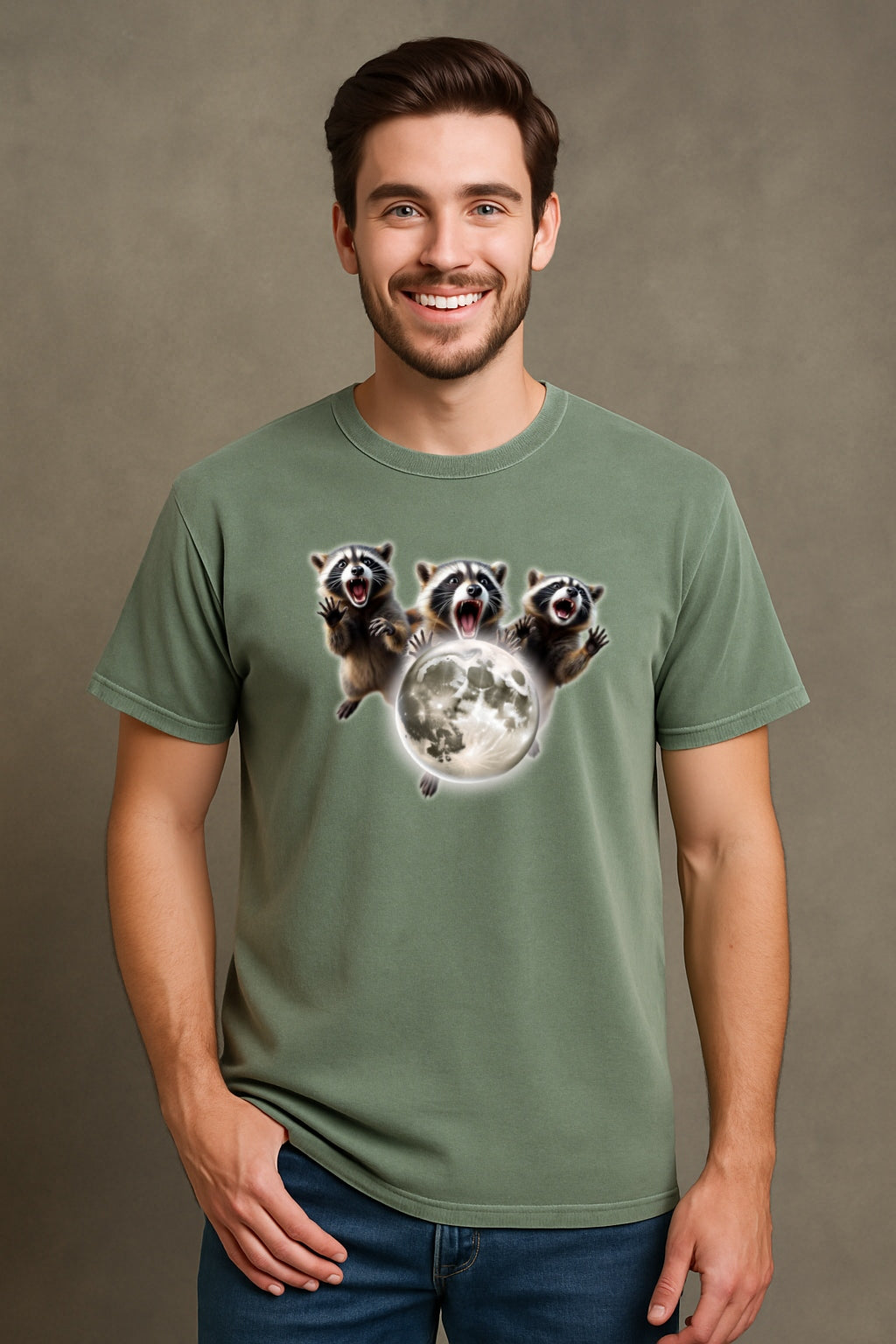 Three Raccoons Howling at the Moon- Midnight Screaming at the Moon, Full Moon Party Animal T-shirt, Silly Nature Lover Gift Washed Tee