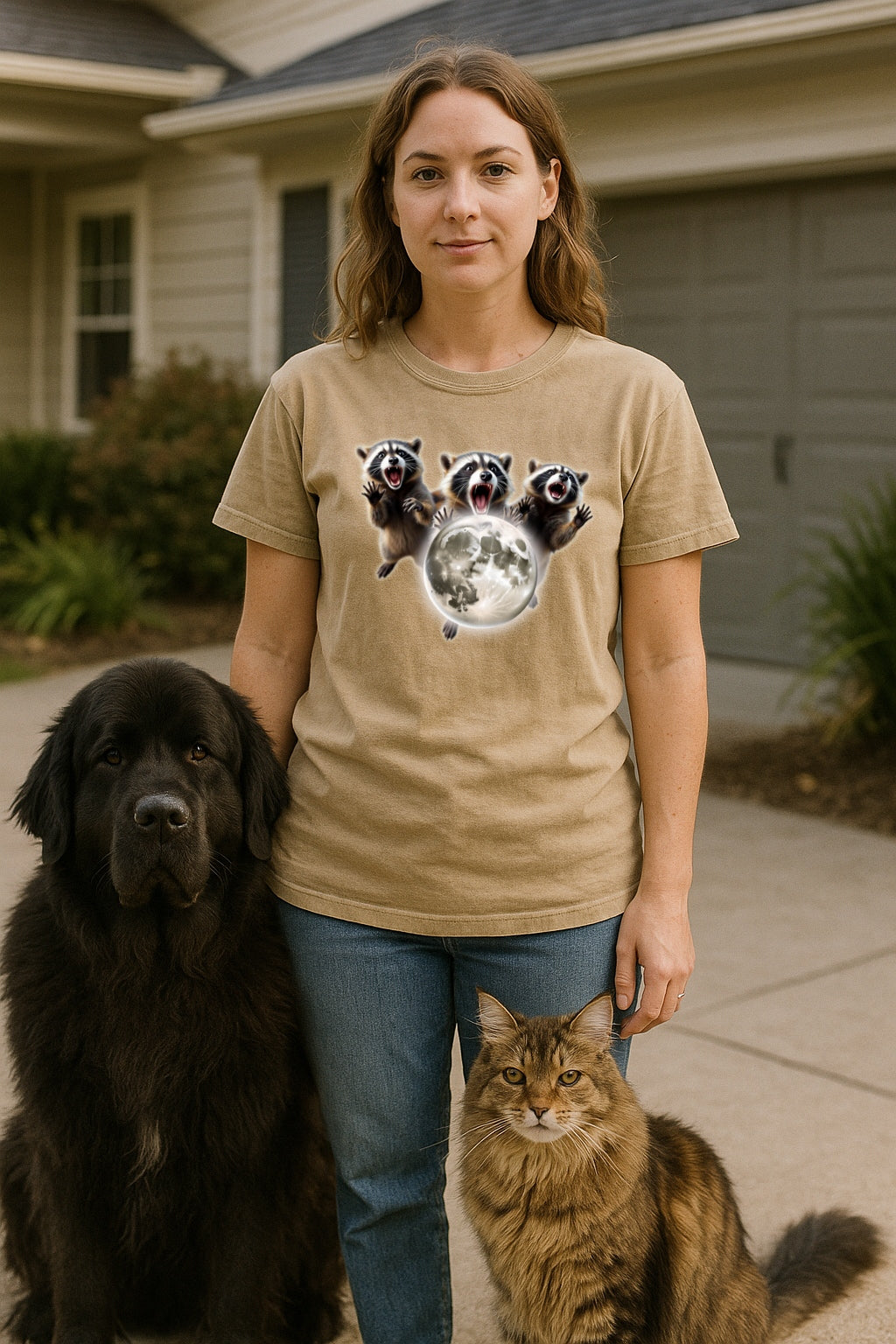 Three Raccoons Howling at the Moon- Midnight Screaming at the Moon, Full Moon Party Animal T-shirt, Silly Nature Lover Gift Washed Tee