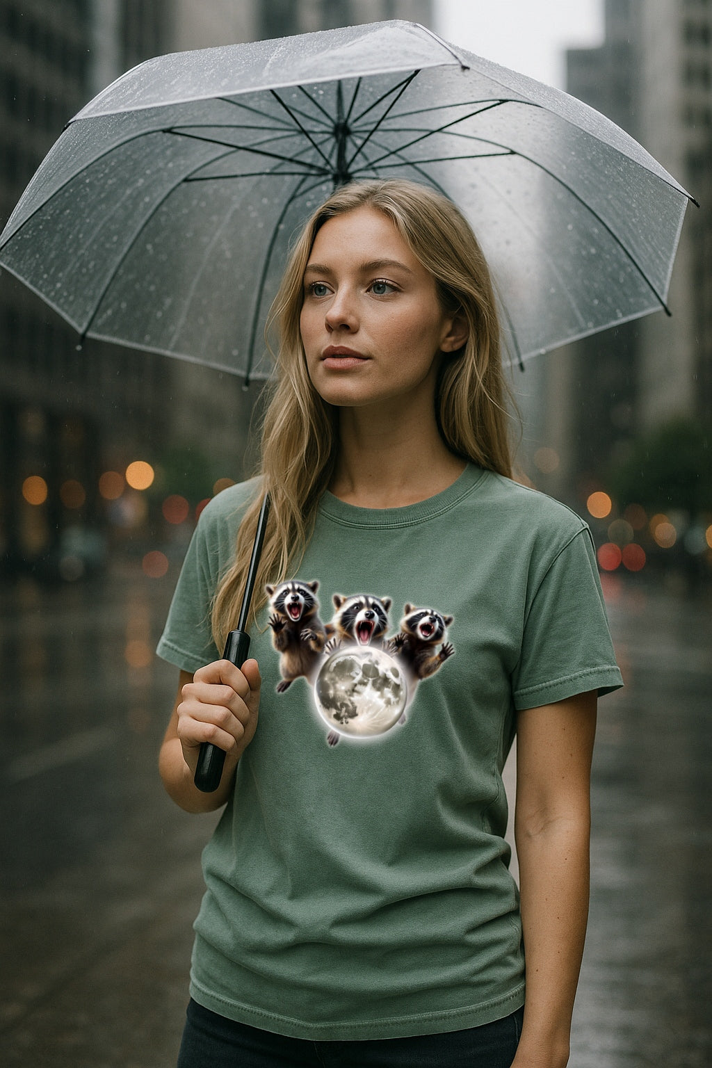 Three Raccoons Howling at the Moon- Midnight Screaming at the Moon, Full Moon Party Animal T-shirt, Silly Nature Lover Gift Washed Tee