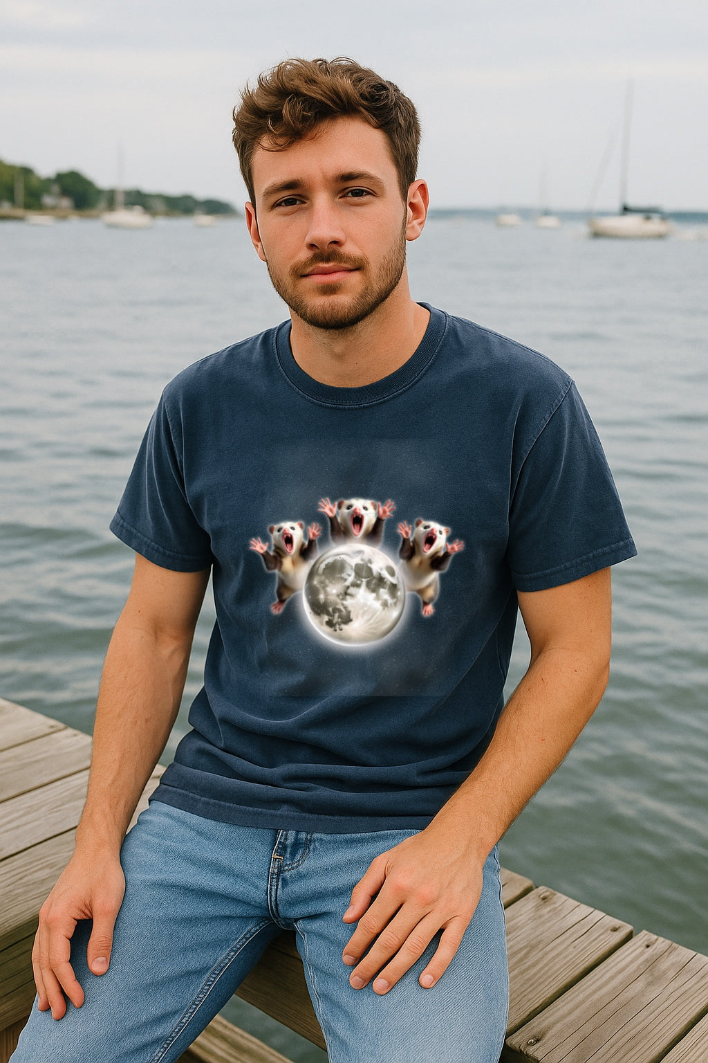 Three Howling Possums Moon Shirt- Funny Vintage Opossum Tee, Retro Howling Possum Unisex T- Shirt, Washed Tee Possum lovers gift