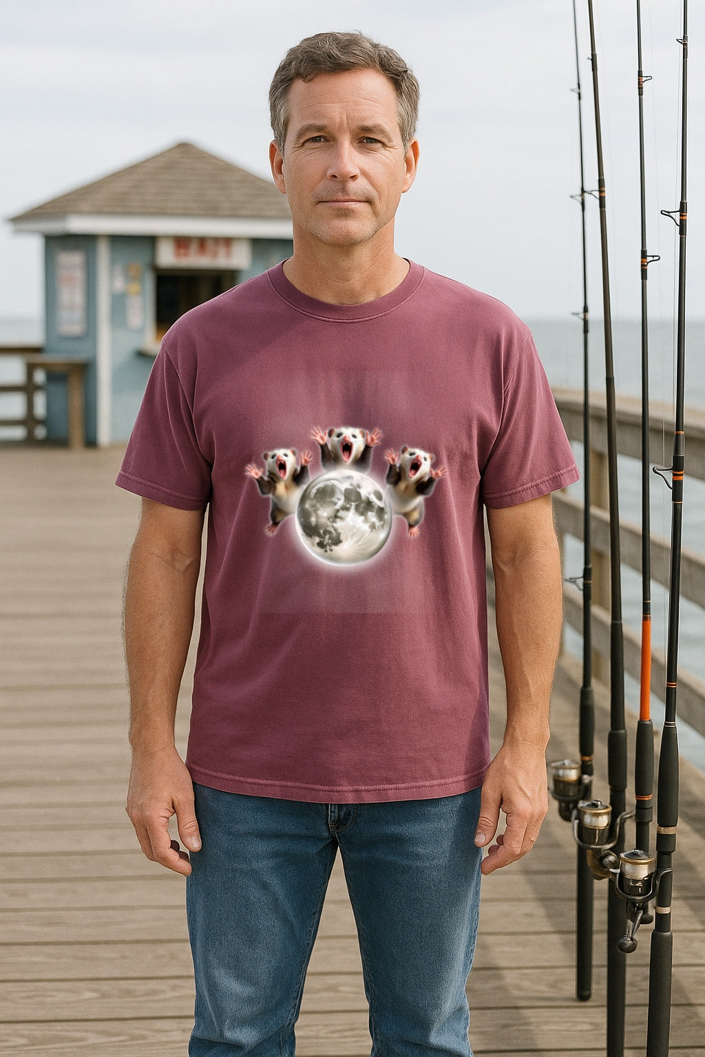 Three Howling Possums Moon Shirt- Funny Vintage Opossum Tee, Retro Howling Possum Unisex T- Shirt, Washed Tee Possum lovers gift