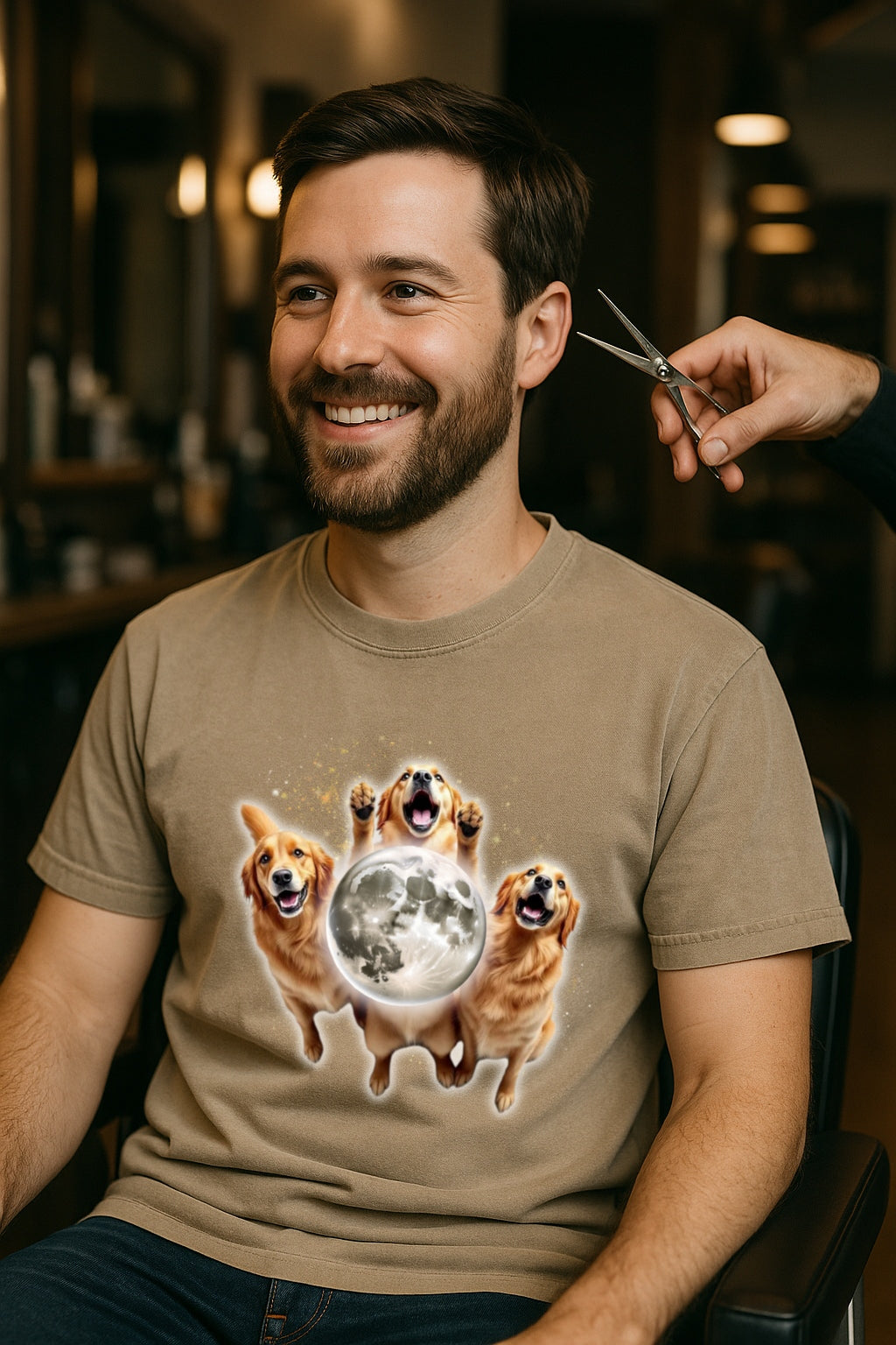 Three Dogs Howling to the Moon Retro Tee 90s Meme -Vintage Moon Graphic Tee, Oversized Washed Tee Olden Retrievers Lovers Tee Gift T-shirt