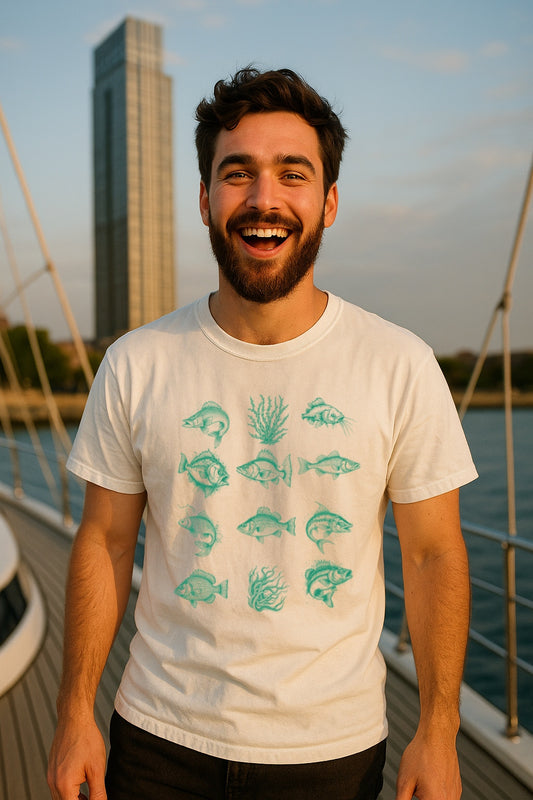 Vintage Fish Tee- Tattoo Style-Retro Fish Shirt-Fisher Tee For Man- Comfort Colors™ Washed T-Shirt, Ocean Life, Sea Life Shirt-Bass Gifts