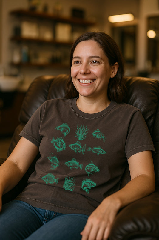 Fish Tee - Vintage - Tattoo Style-Retro Fish Shirt-Fisher Tee For Man-Comfort Colors™ Washed Tee, Ocean Life, Sea Life Shirt-Bass Gifts