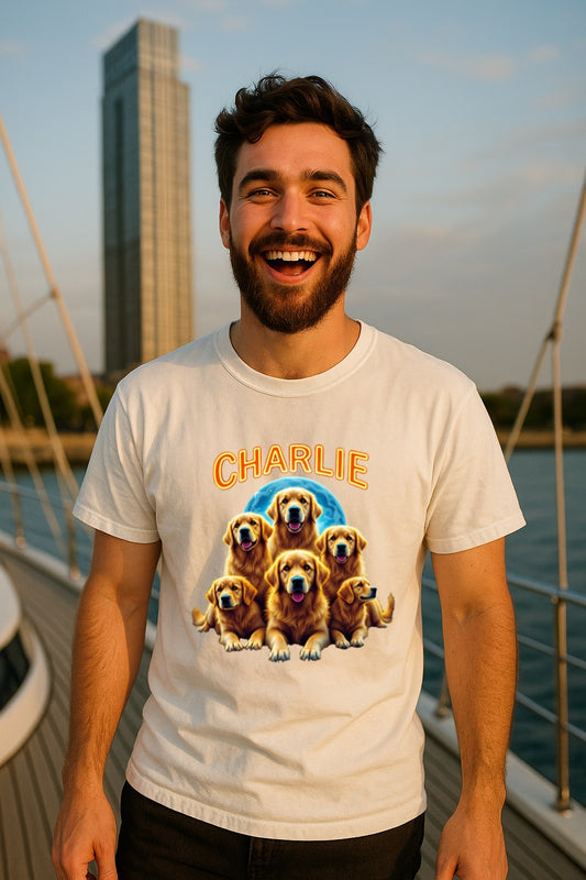 Custom 90s Retro Dog Shirt-Personalized Comfort Colors™ Tee with Name-Golden Retriever Bootleg Style-Dog Lover Gift-Custom Bootleg Shirt