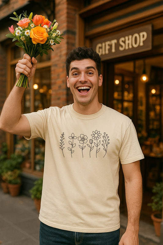 Minimalist Wildflower Line Art T-Shirt - Comfort Colors® Wildflower Shirt, Aesthetic Botanical One-Line Flower Shirt, Simple Nature Gift