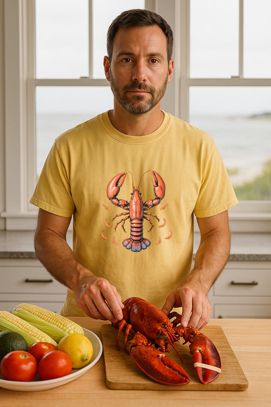 Realistic Lobster Comfort Colors™ Washed Tee- Coastal Nautical Unisex T-Shirt, Beachcore Seafood Gift for Ocean Lovers-Fisherman Style