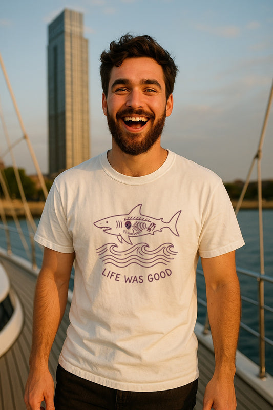 Retro Shark Tee-Deep Sea Skeleton Edition-Comfort Colors™ Washed Vintage Unisex T-Shirt-Sea Animals 90s Vintage Style Tshirt, Shark Tee
