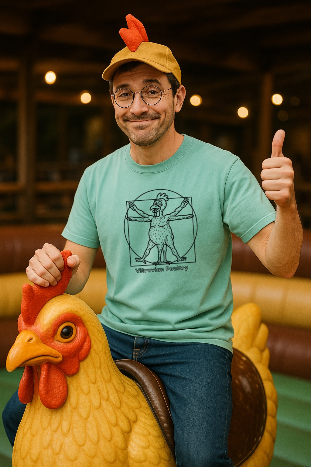 Vitruvian Chicken Shirt- Funny Poultry Tee for Farmers, Butchers, and Chicken Lovers T-Shir-Comfort Colors™ Washed Graphic Wierd Humor Gift