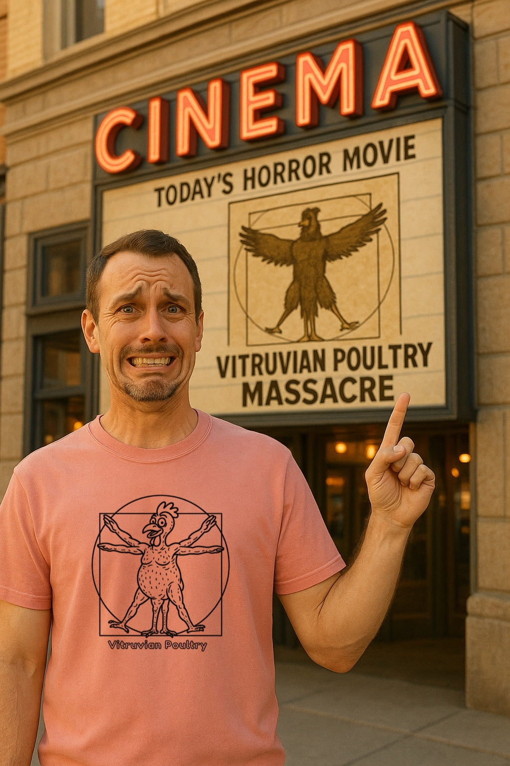 Vitruvian Chicken Shirt- Funny Poultry Tee for Farmers, Butchers, and Chicken Lovers T-Shir-Comfort Colors™ Washed Graphic Wierd Humor Gift