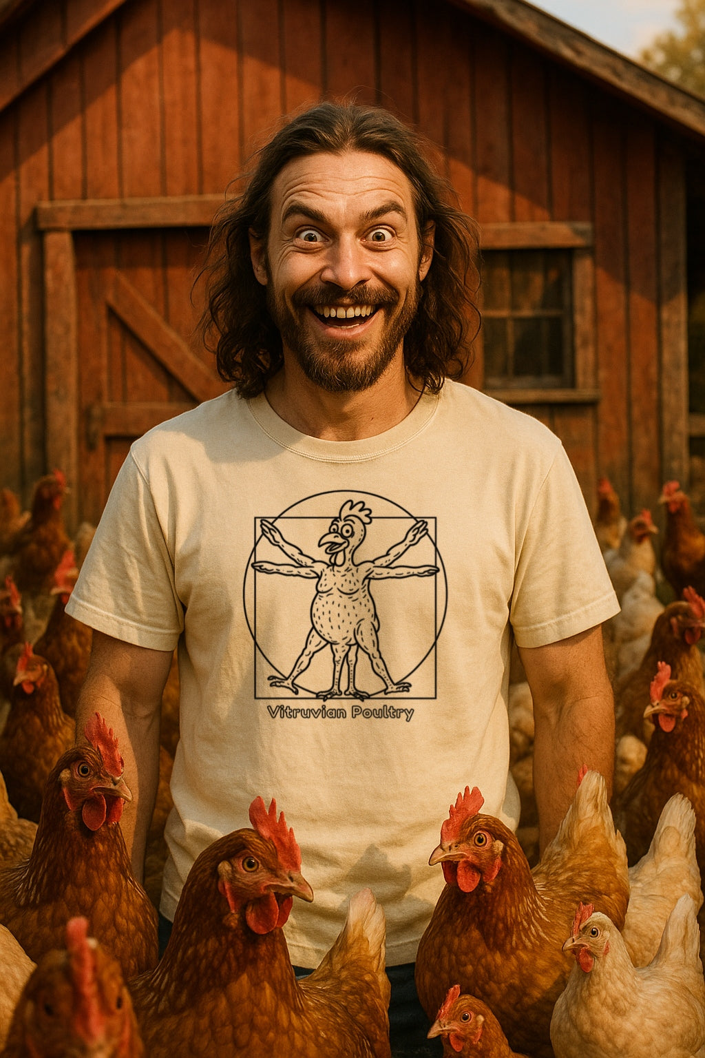 Vitruvian Chicken Shirt- Funny Poultry Tee for Farmers, Butchers, and Chicken Lovers T-Shir-Comfort Colors™ Washed Graphic Wierd Humor Gift