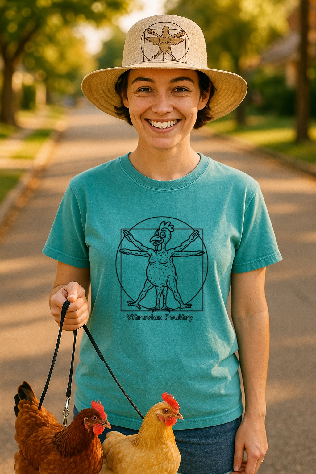 Vitruvian Chicken Shirt- Funny Poultry Tee for Farmers, Butchers, and Chicken Lovers T-Shir-Comfort Colors™ Washed Graphic Wierd Humor Gift