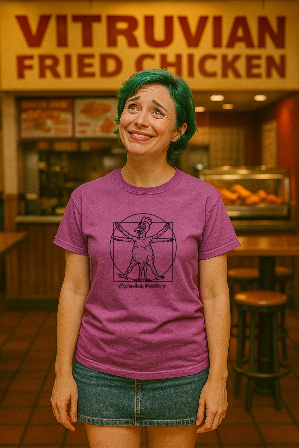 Vitruvian Chicken Shirt- Funny Poultry Tee for Farmers, Butchers, and Chicken Lovers T-Shir-Comfort Colors™ Washed Graphic Wierd Humor Gift