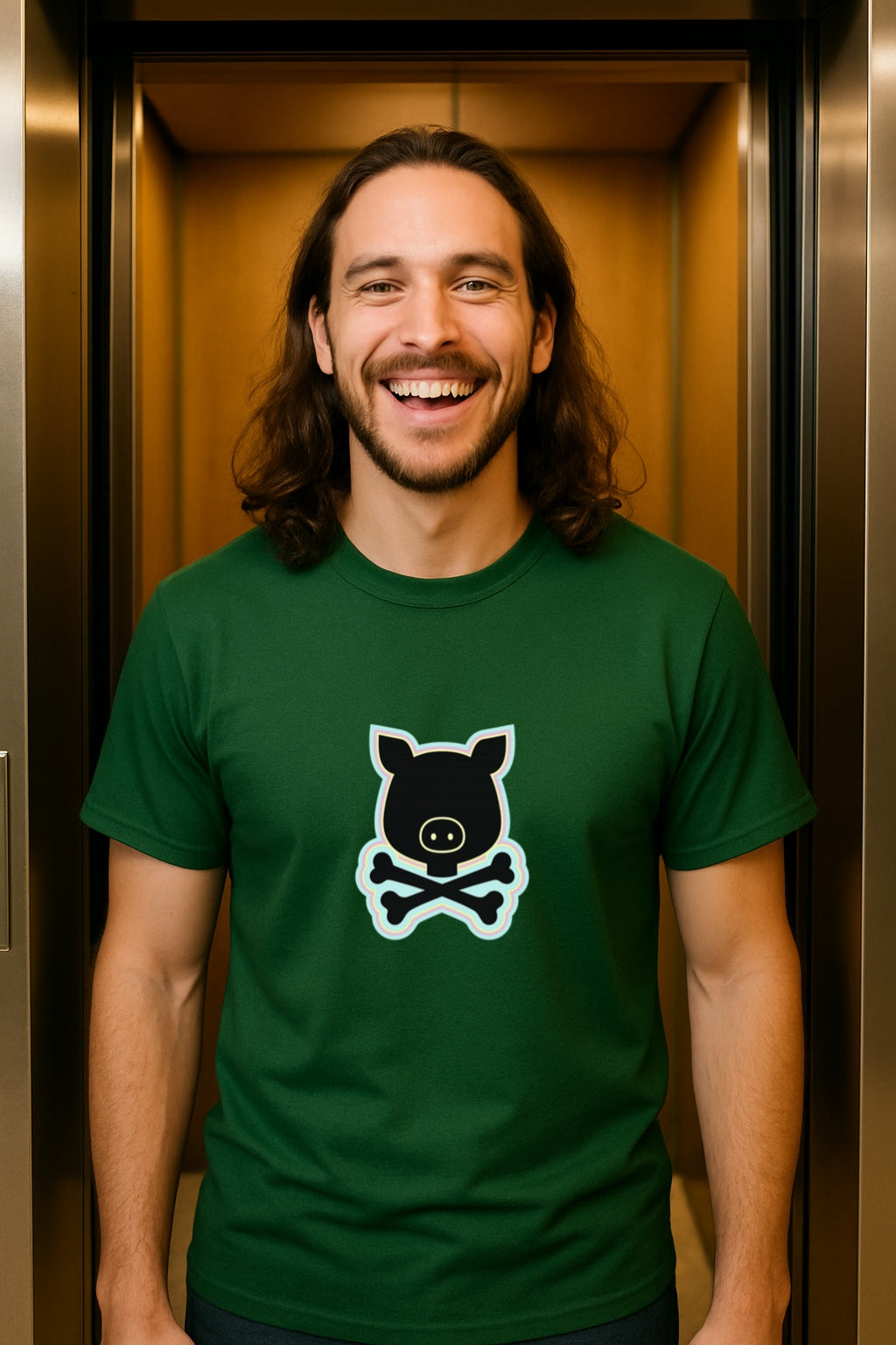 Pigskull Retro T-Shirt -Bold Cartoon Pig and Crossbones Design - Vintage Cute Goth Streetwear Unisex Gildan 64000 T-Shirt