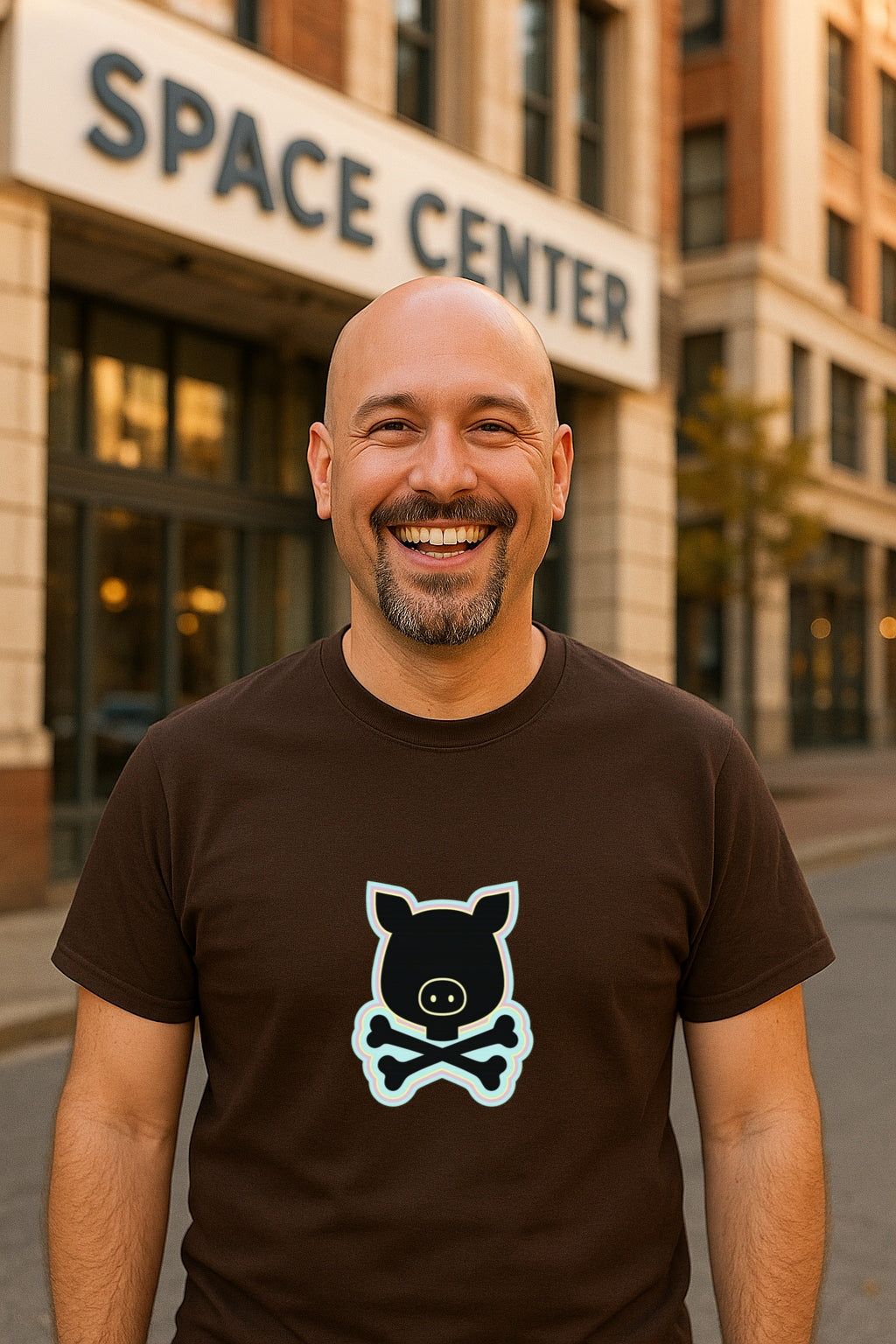 Pigskull Retro T-Shirt -Bold Cartoon Pig and Crossbones Design - Vintage Cute Goth Streetwear Unisex Gildan 64000 T-Shirt