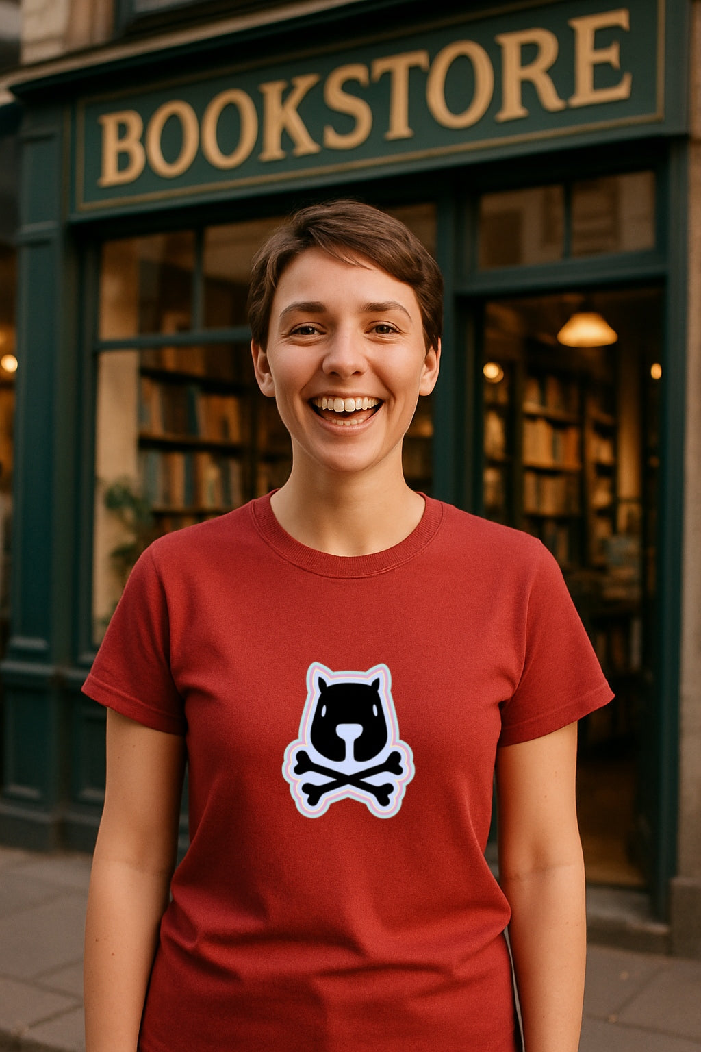 Capibones T-Shirt - Chill Dead Capybara with Crossbones - Funny Bold Animal Skull Graphic Vintage Cute Goth  Unisex Gildan 64000 T-Shirt