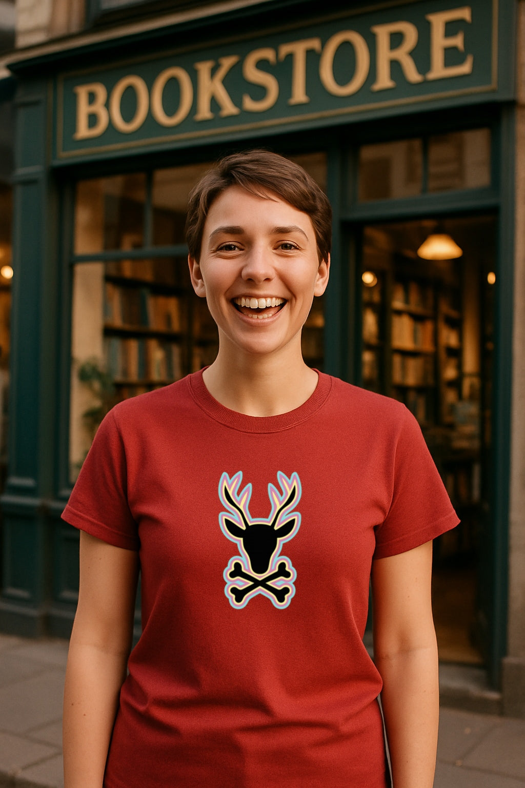 Reindeer with Crossbones - Funny Bold Animal Skull Graphic Vintage Cute Goth  Unisex Gildan 64000 T-Shirt