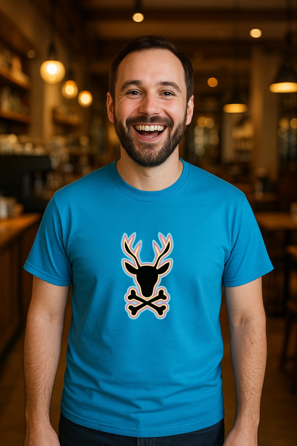 Reindeer with Crossbones - Funny Bold Animal Skull Graphic Vintage Cute Goth  Unisex Gildan 64000 T-Shirt