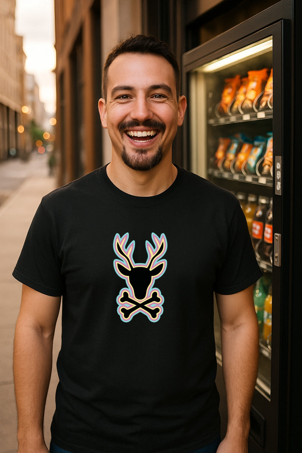 Reindeer with Crossbones - Funny Bold Animal Skull Graphic Vintage Cute Goth  Unisex Gildan 64000 T-Shirt