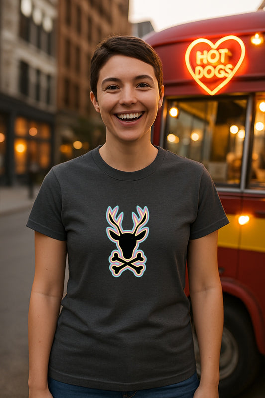 Reindeer with Crossbones - Funny Bold Animal Skull Graphic Vintage Cute Goth  Unisex Gildan 64000 T-Shirt