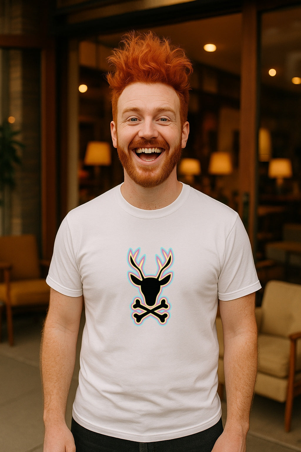 Reindeer with Crossbones - Funny Bold Animal Skull Graphic Vintage Cute Goth  Unisex Gildan 64000 T-Shirt