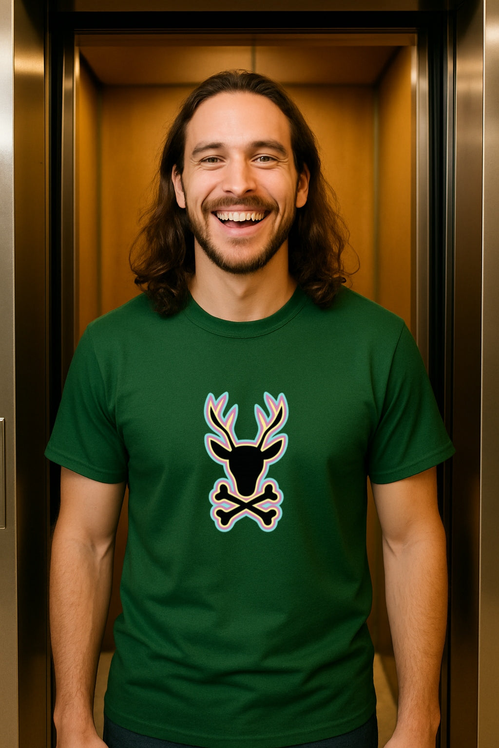Reindeer with Crossbones - Funny Bold Animal Skull Graphic Vintage Cute Goth  Unisex Gildan 64000 T-Shirt
