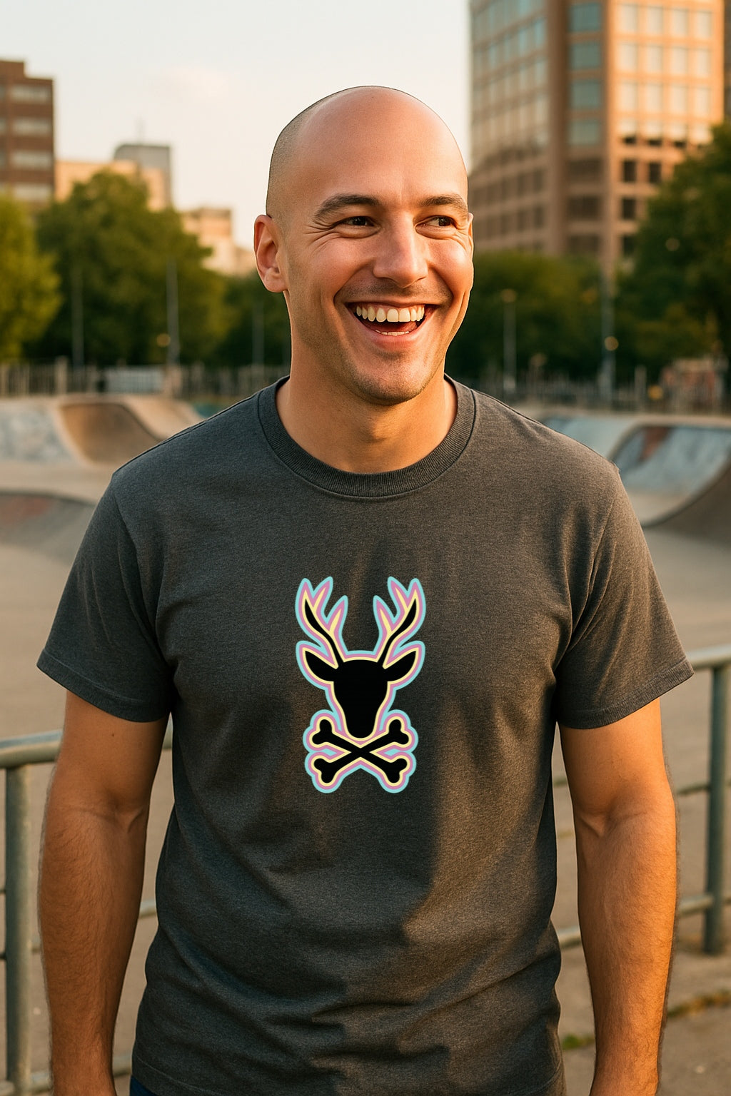 Reindeer with Crossbones - Funny Bold Animal Skull Graphic Vintage Cute Goth  Unisex Gildan 64000 T-Shirt