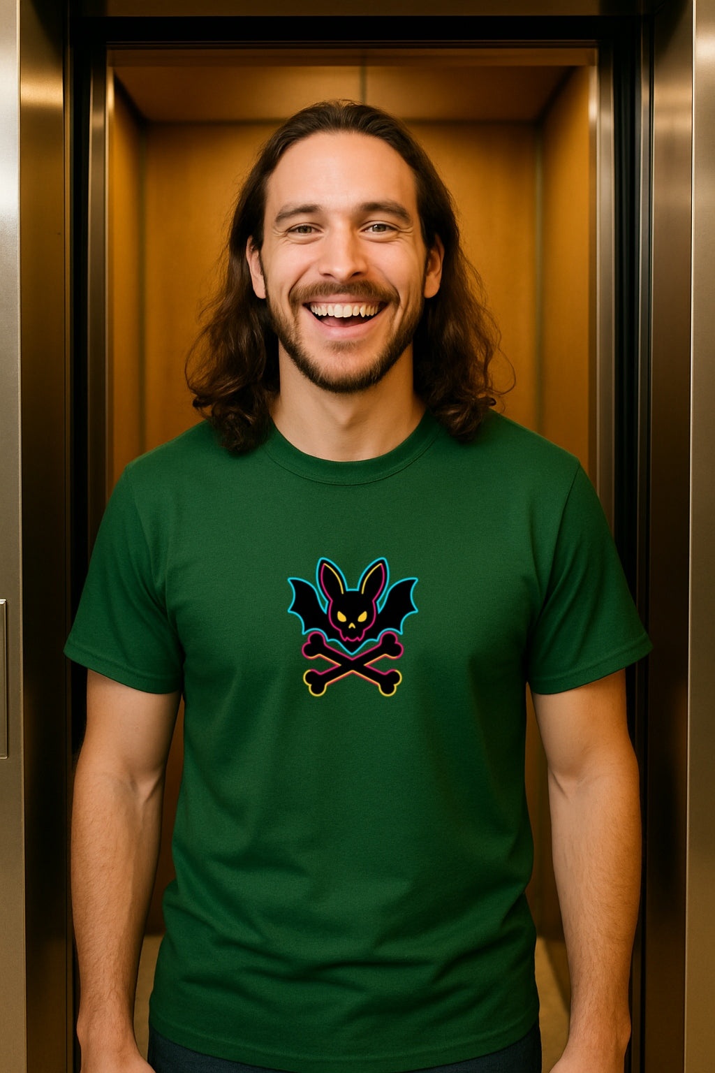Gothic Bat Skull and Bones T- Shirt - Neon Punk Aesthetic Tee-Emo Alt Clothing -Funny Sadcore Graphic  Unisex T-Shirt Gildan 64000 T-Shirt