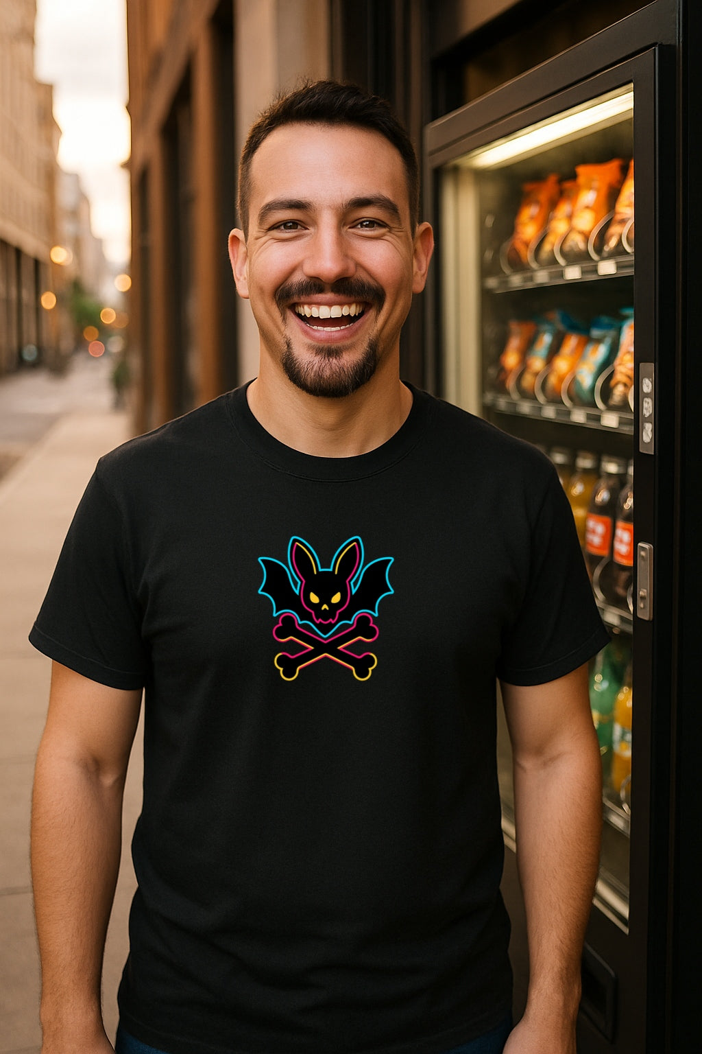 Gothic Bat Skull and Bones T- Shirt - Neon Punk Aesthetic Tee-Emo Alt Clothing -Funny Sadcore Graphic  Unisex T-Shirt Gildan 64000 T-Shirt