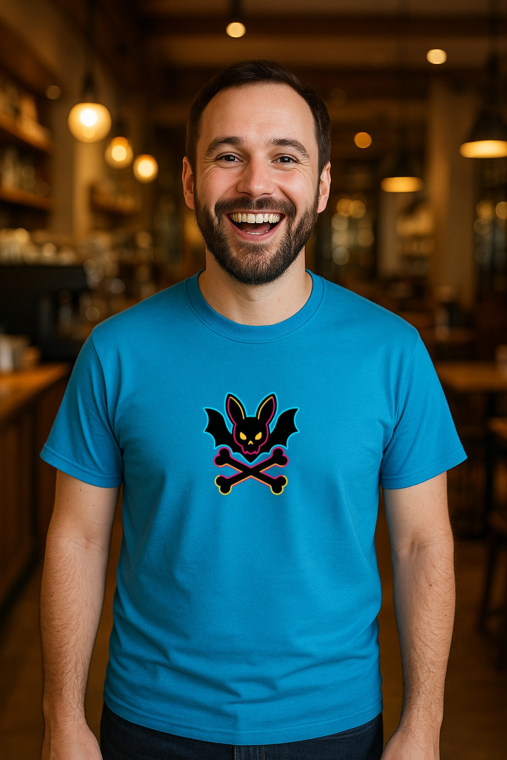 Gothic Bat Skull and Bones T- Shirt - Neon Punk Aesthetic Tee-Emo Alt Clothing -Funny Sadcore Graphic  Unisex T-Shirt Gildan 64000 T-Shirt