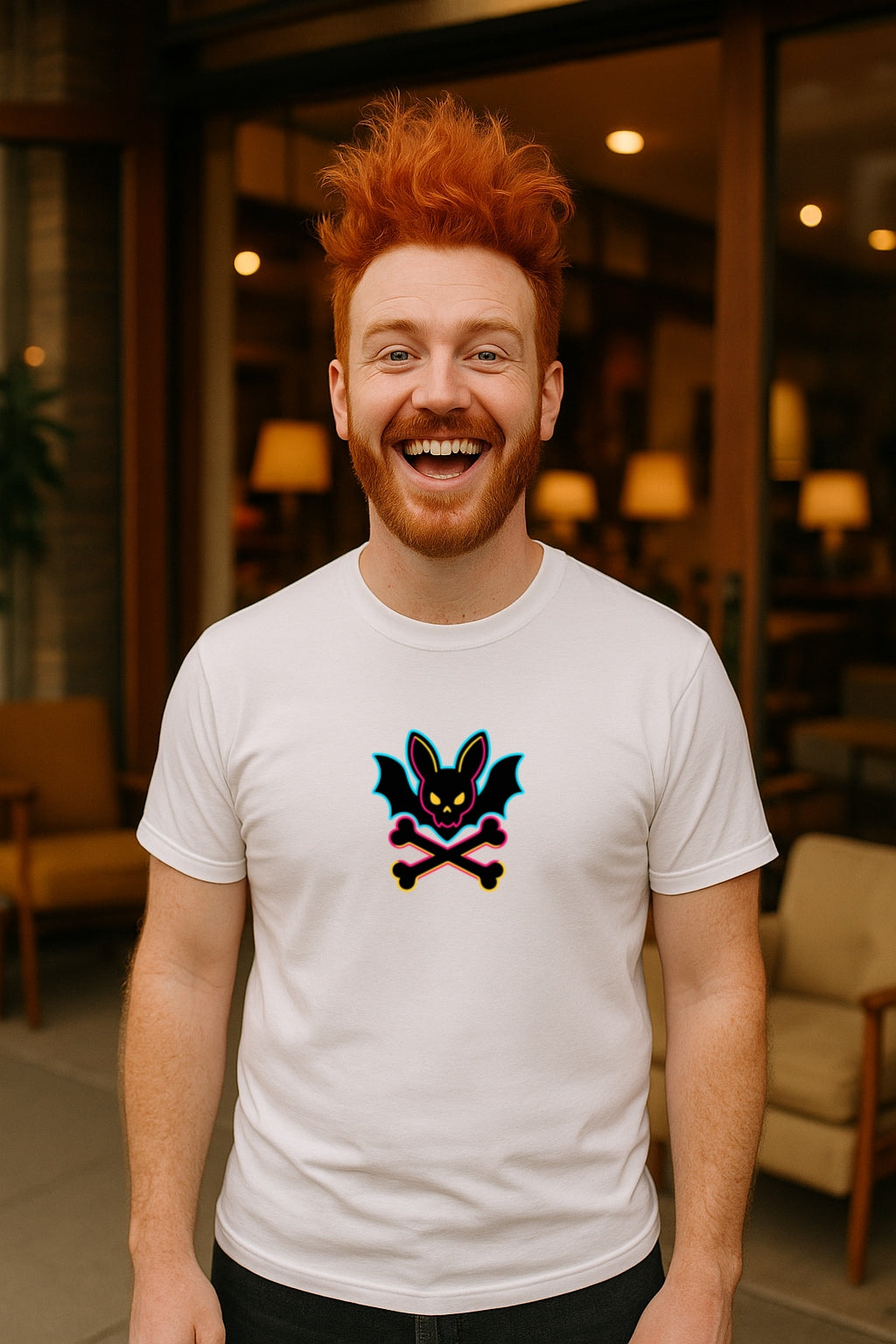 Gothic Bat Skull and Bones T- Shirt - Neon Punk Aesthetic Tee-Emo Alt Clothing -Funny Sadcore Graphic  Unisex T-Shirt Gildan 64000 T-Shirt