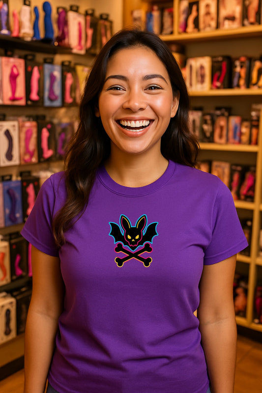 Gothic Bat Skull and Bones T- Shirt - Neon Punk Aesthetic Tee-Emo Alt Clothing -Funny Sadcore Graphic  Unisex T-Shirt Gildan 64000 T-Shirt