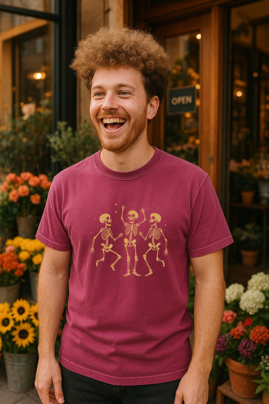 3 Dancing Skeletons 90s Vintage Retro Tee, Unisex Comfort Colors™ Washed T-shirt, Gags, Weird Tees, Skull Tee Gift, Funny Skeletons