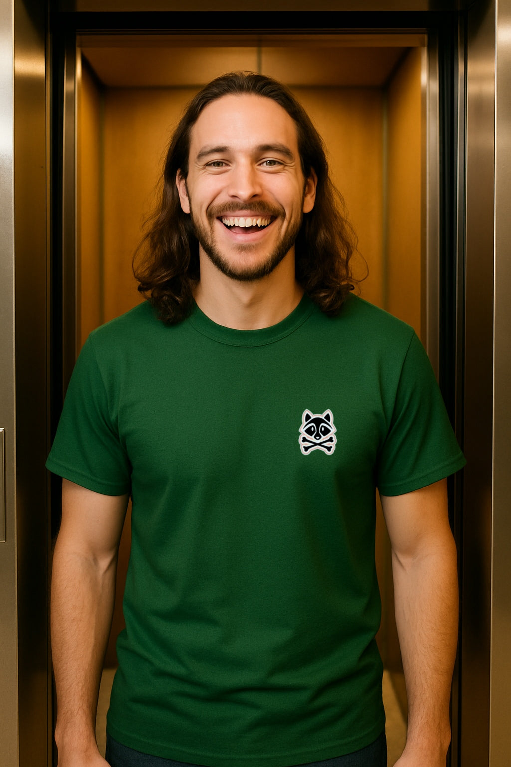 Trash Bandit Emblem Tee - Raccoon Skull Logo on Chest -Oddly Boldly Minimal Pocket Print Gildan 64000 Softstyle Unisex Tee