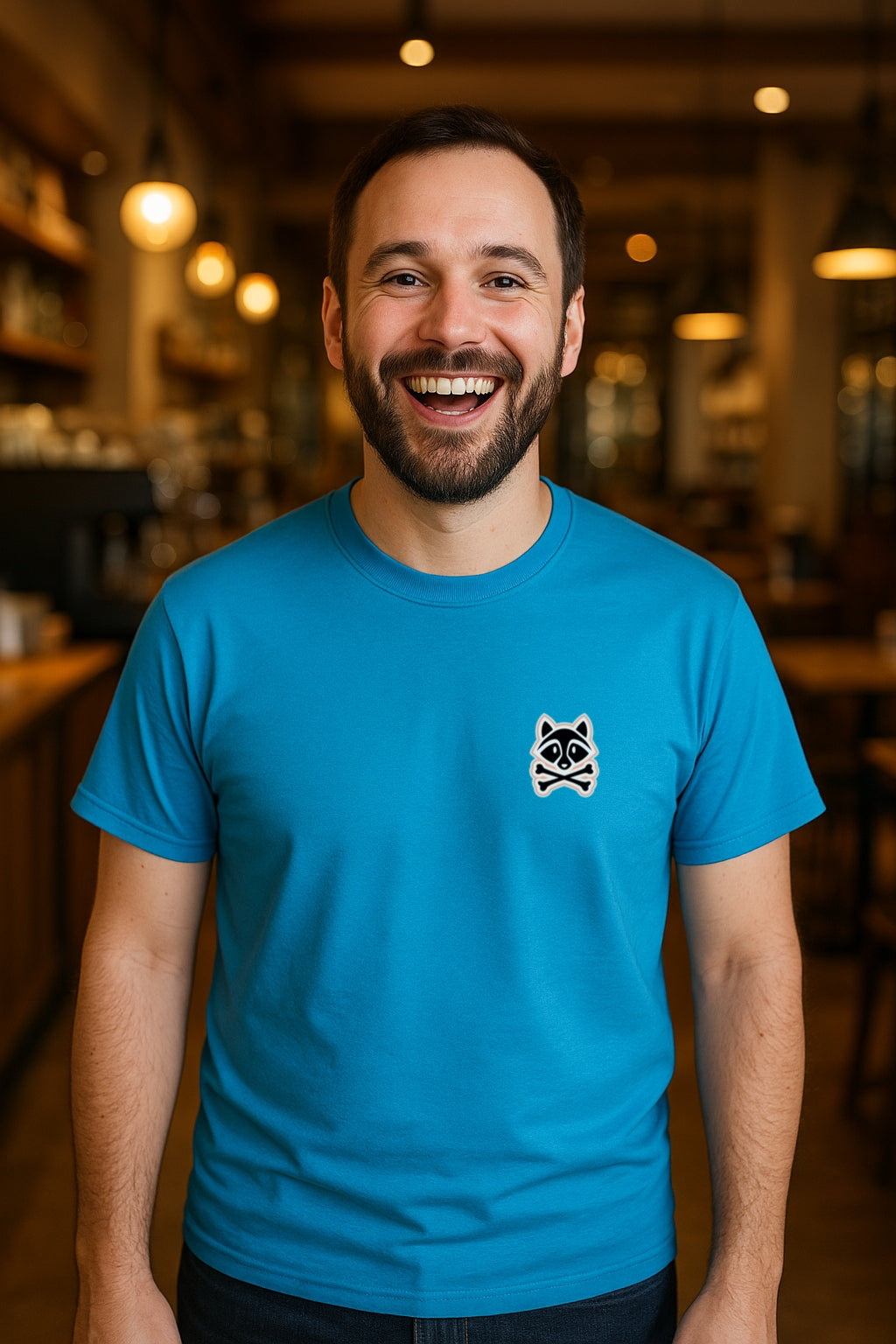 Trash Bandit Emblem Tee - Raccoon Skull Logo on Chest -Oddly Boldly Minimal Pocket Print Gildan 64000 Softstyle Unisex Tee