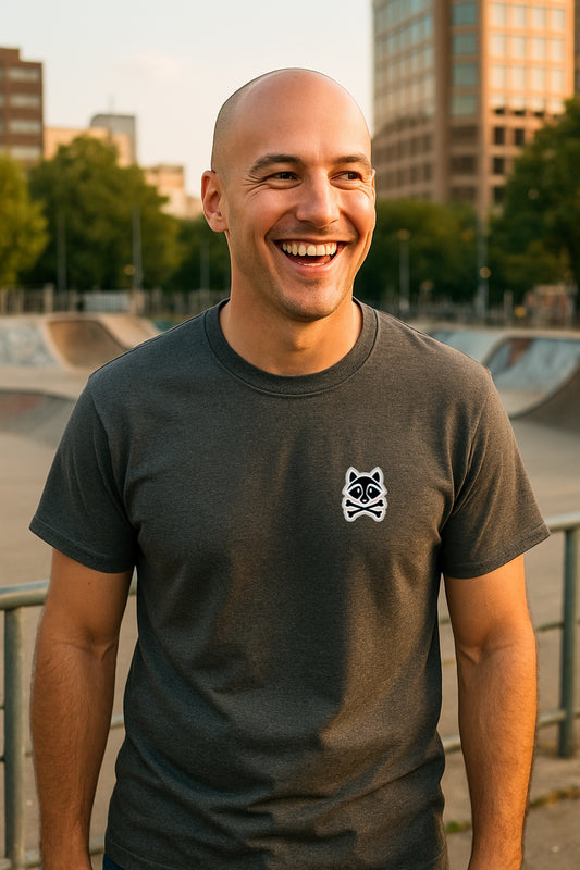 Trash Bandit Emblem Tee - Raccoon Skull Logo on Chest -Oddly Boldly Minimal Pocket Print Gildan 64000 Softstyle Unisex Tee
