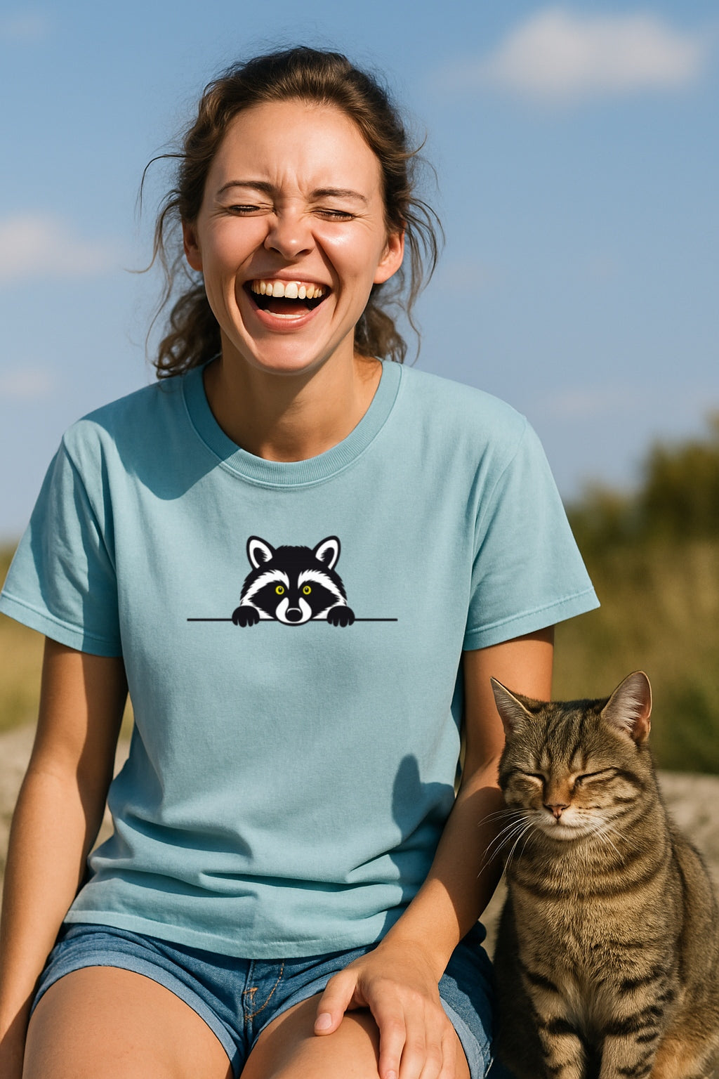 Peeking Raccoon T-Shirt - Cute Minimalist Animal Design -Funny Woodland Graphic Tee -Soft Unisex Dyed Comfort Colors™T-Shirt