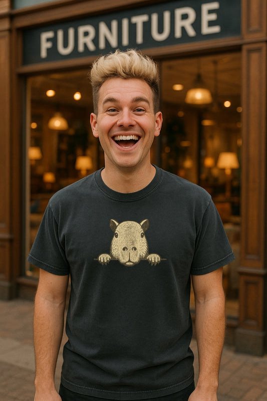 Vintage Capybara Peeking T-Shirt-Chill Rodent Graphic on Dark Cotton Unisex Comfort Colors™ Washed T-shirt, Gags, Weird Tees, Skull Tee Gift
