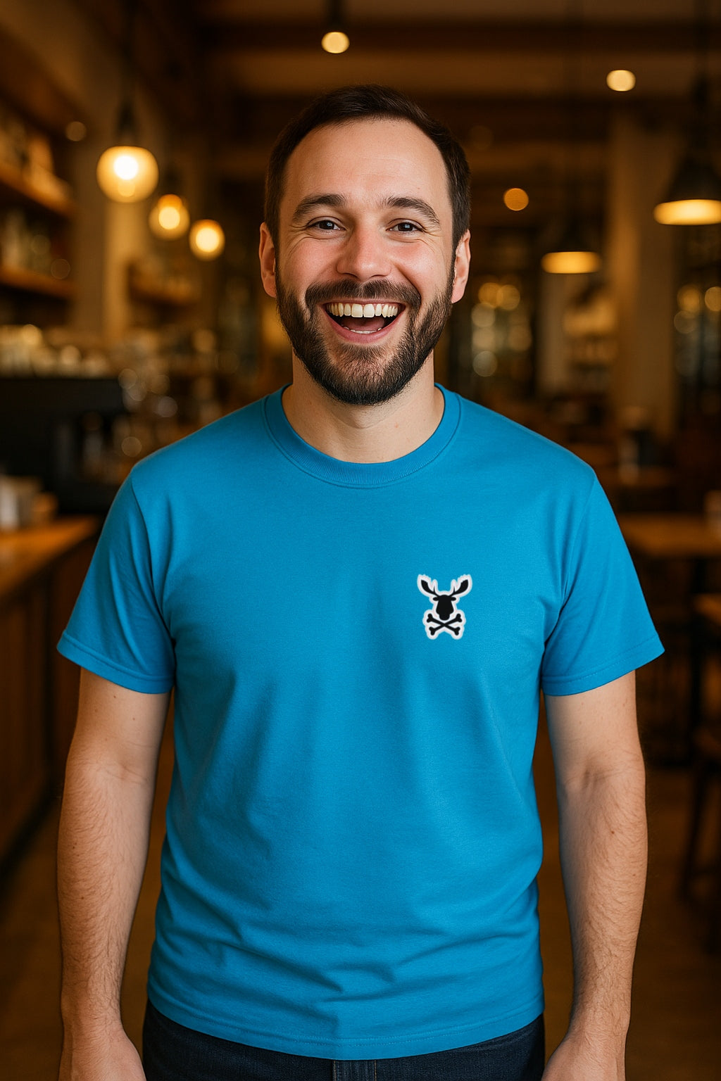 Moose Crossbones Emblem Tee - Skull Logo on Chest -Oddly Boldly Minimal Pocket Print Gildan 64000 Softstyle Unisex Tee
