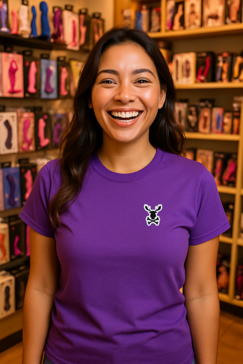 Moose Crossbones Emblem Tee - Skull Logo on Chest -Oddly Boldly Minimal Pocket Print Gildan 64000 Softstyle Unisex Tee
