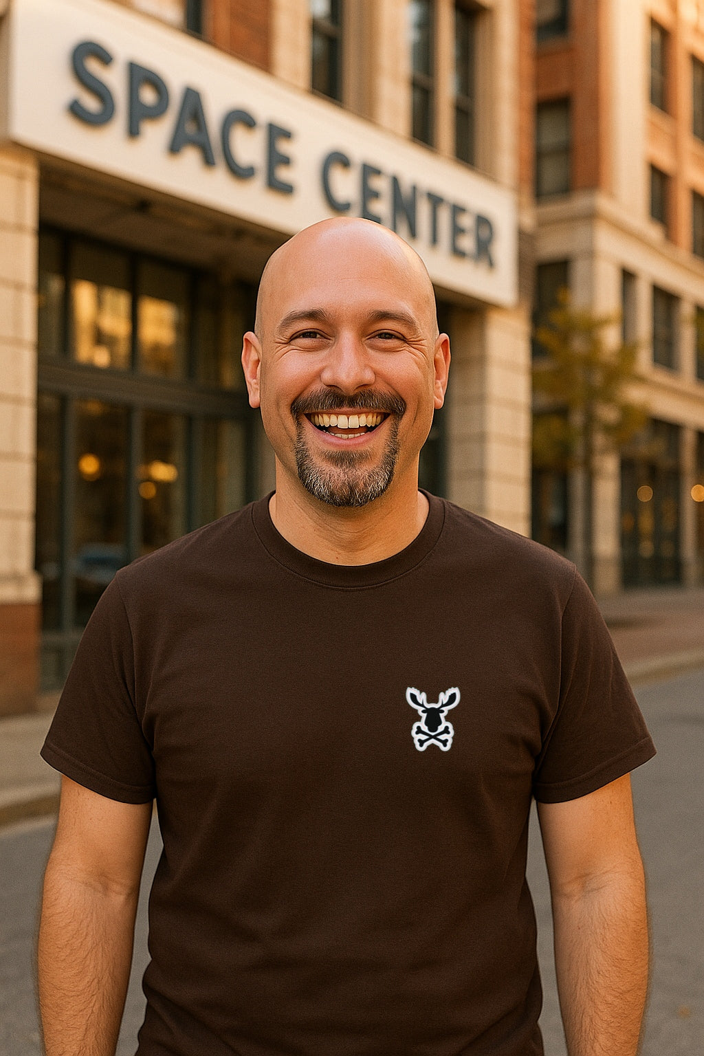 Moose Crossbones Emblem Tee - Skull Logo on Chest -Oddly Boldly Minimal Pocket Print Gildan 64000 Softstyle Unisex Tee