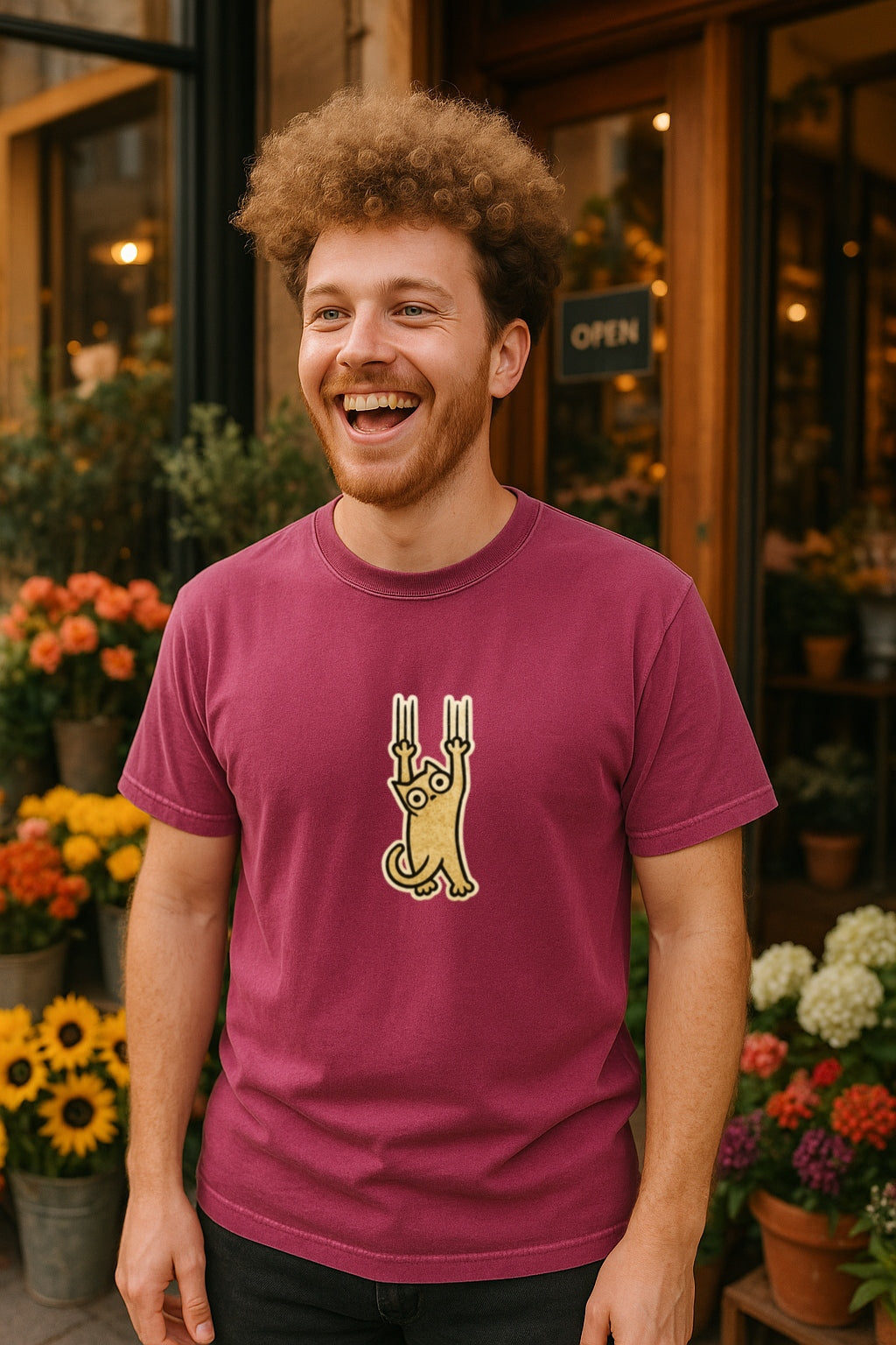 Cat Scratching Surface Line Art Comfort Colors T-Shirt - Unique Cat Lover Gift, Graphic Tee, Animal Print Shirt, Feline Top, Unisex