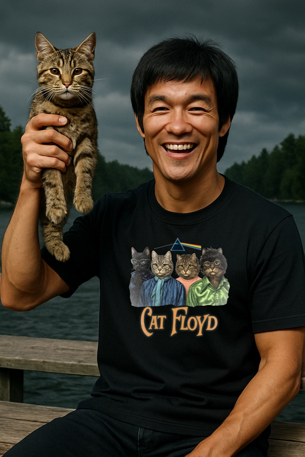 Cat Floyd T-Shirt - Dark Side of the Meow Tee - Vintage Music Graphic Tee, Unisex Band Shirt, Rainbow Cat Lover Tee, Funny Psychedelic Tee,