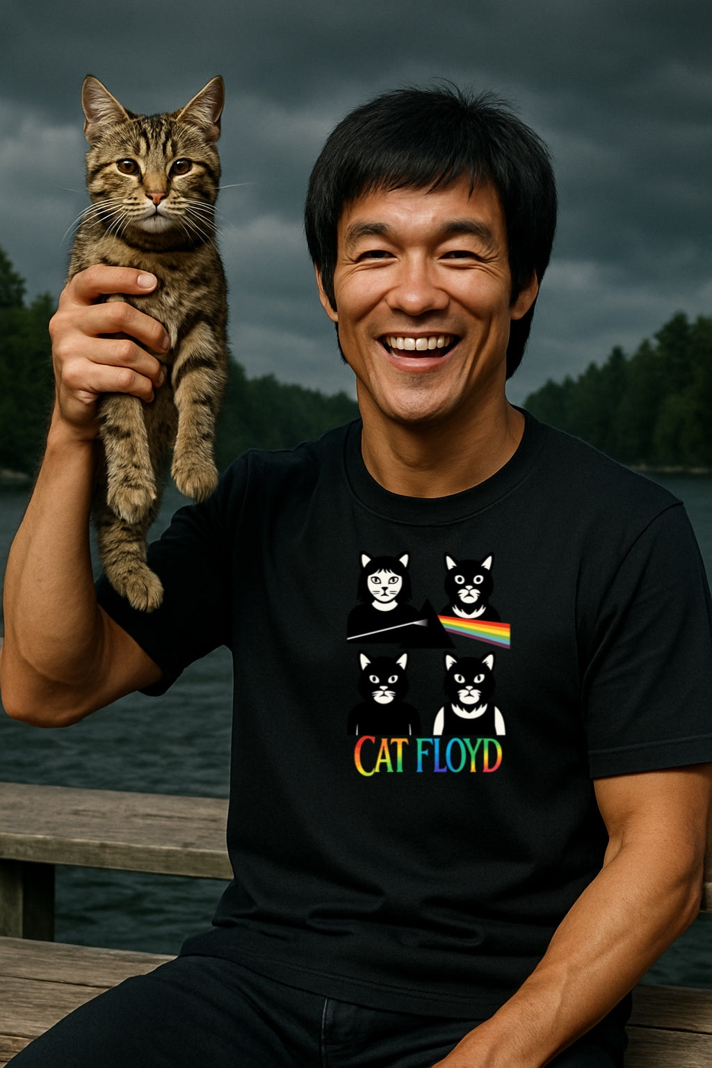 Cat Floyd Funny Cat Band Parody T-shirt for Music Lovers & Pink Floyd Fans, Graphic Tee, Rainbow Prism Dark Side Cats Shirt, Unisex