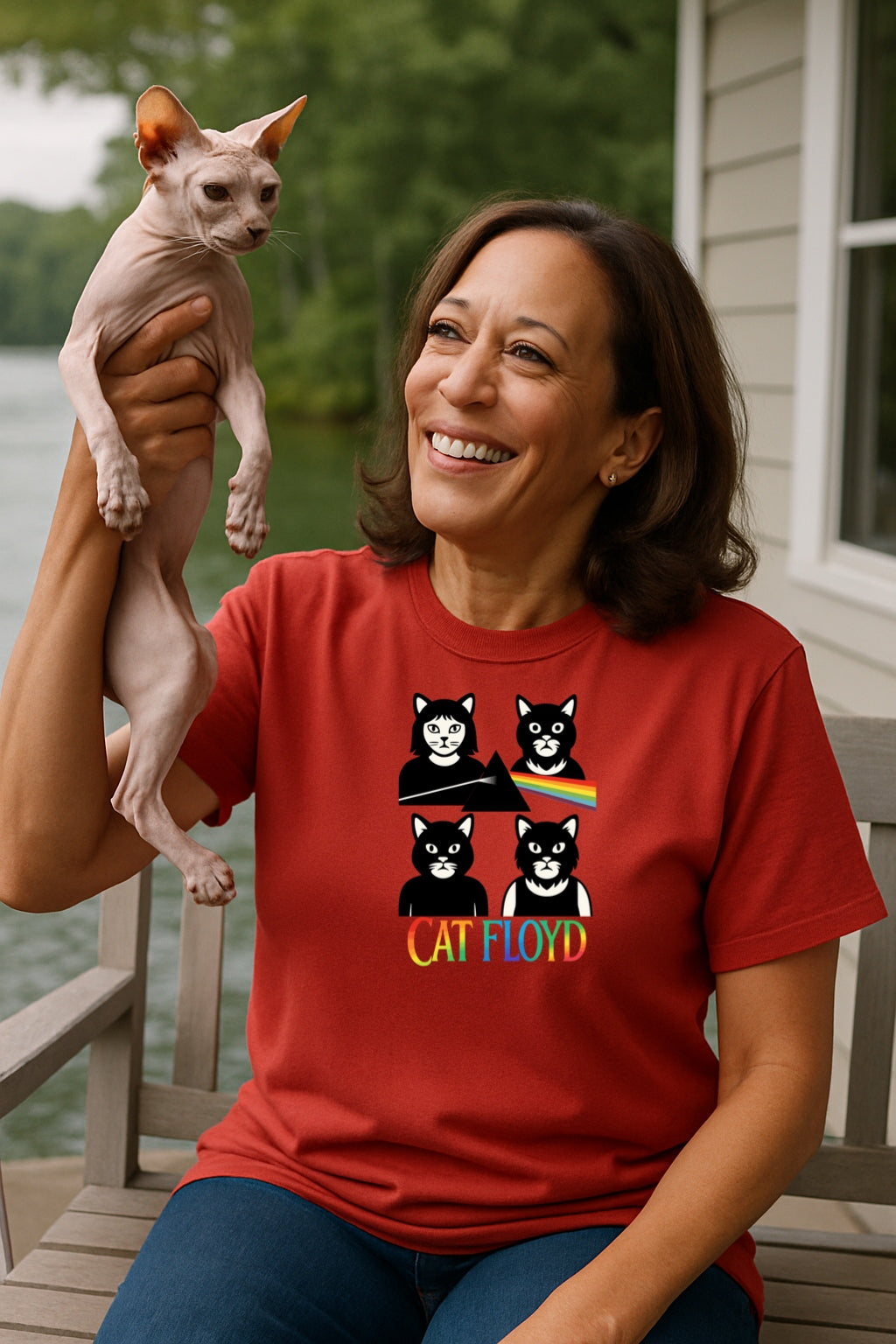 Cat Floyd Funny Cat Band Parody T-shirt for Music Lovers & Pink Floyd Fans, Graphic Tee, Rainbow Prism Dark Side Cats Shirt, Unisex