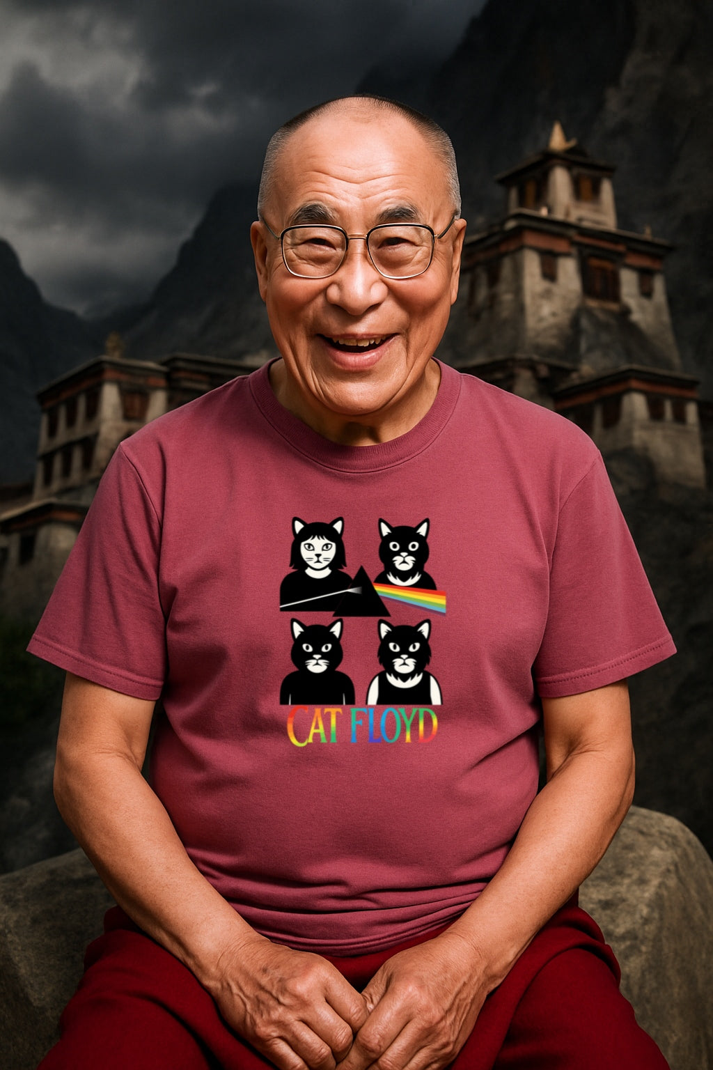 Cat Floyd Funny Cat Band Parody T-shirt for Music Lovers & Pink Floyd Fans, Graphic Tee, Rainbow Prism Dark Side Cats Shirt, Unisex
