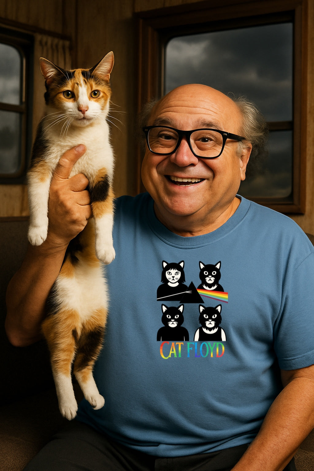 Cat Floyd Funny Cat Band Parody T-shirt for Music Lovers & Pink Floyd Fans, Graphic Tee, Rainbow Prism Dark Side Cats Shirt, Unisex