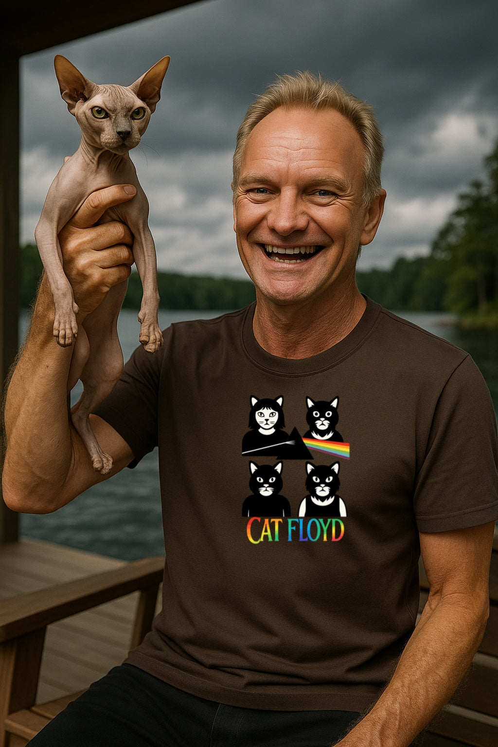 Cat Floyd Funny Cat Band Parody T-shirt for Music Lovers & Pink Floyd Fans, Graphic Tee, Rainbow Prism Dark Side Cats Shirt, Unisex